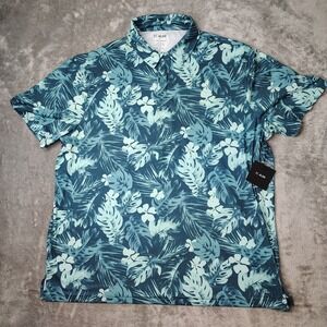 01.ALGO Polo Shirt Mens 2XL Blue Floral All Over‎ Print Performance Golf UPF 40